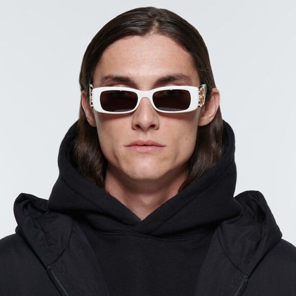 NEW Balenciaga  BB0096S 011 White Gold Logo Grey Square Unisex Sunglasses - Picture 14 of 14